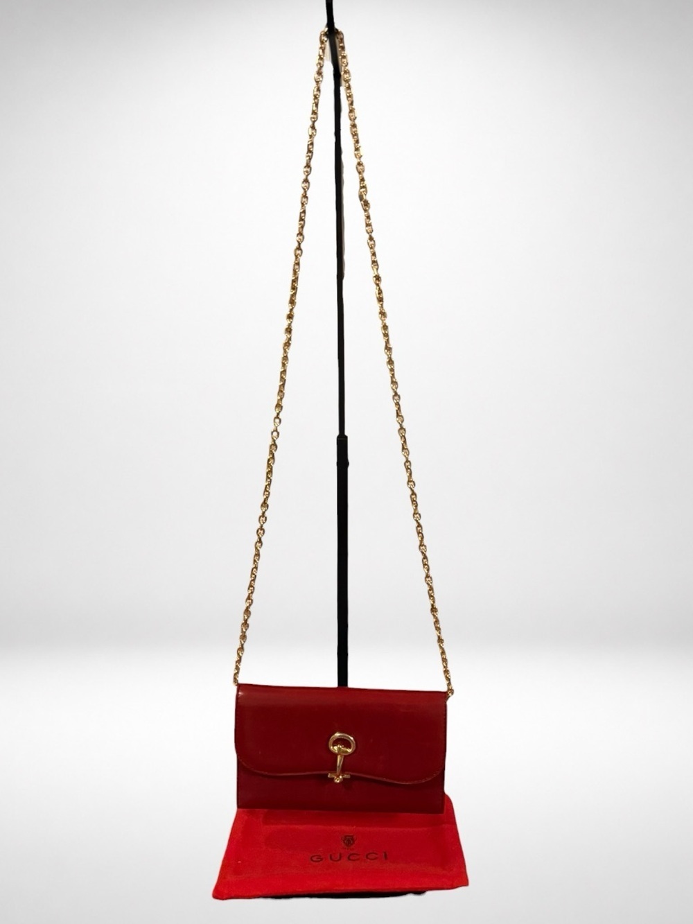 Gucci Vintage Authentic Red Leather Wallet Chain Crossbody Clutch Horsebit COA - Picture 3 of 16